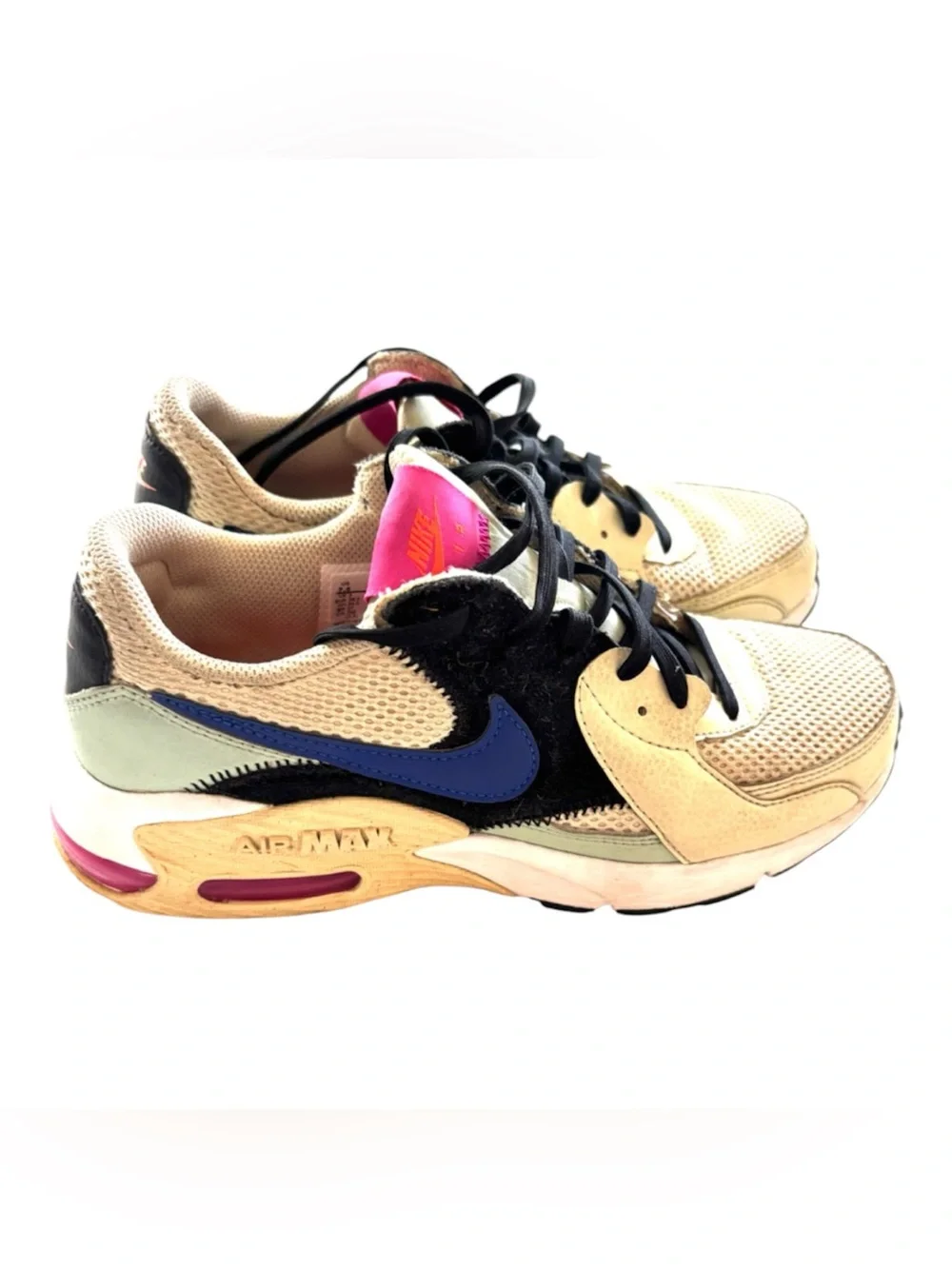 Nike White Air Max Excee Fossil Hyper Blue Pink Accent SZ 7.5 Worn 4X
